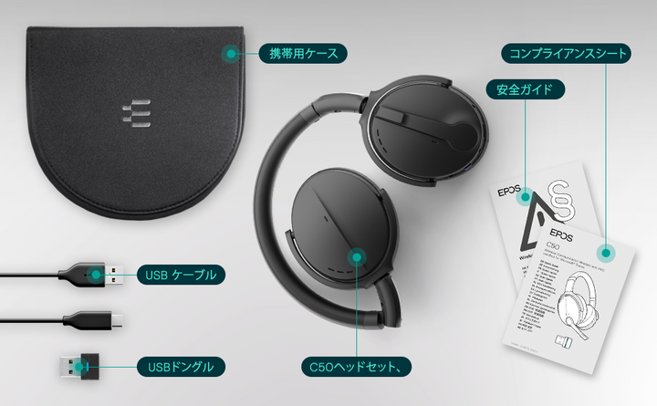 EPOS/SENNHEISER C50 オンイヤー型両耳用ヘッドセット Bluetooth 5.0 (ANC, USBドングル付属)