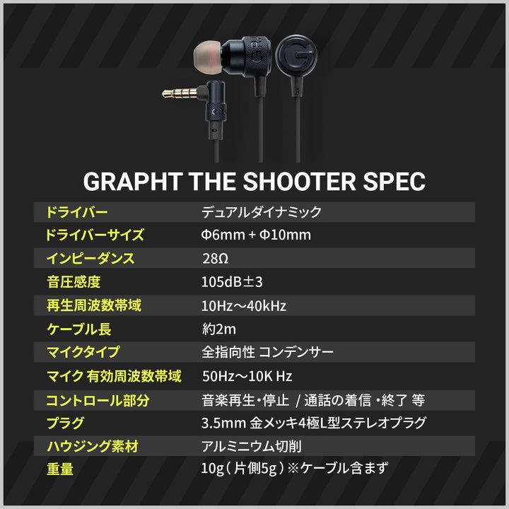 GRAPHT THE SHOOTER ゲーミング 有線イヤホン  2.0m ブラック