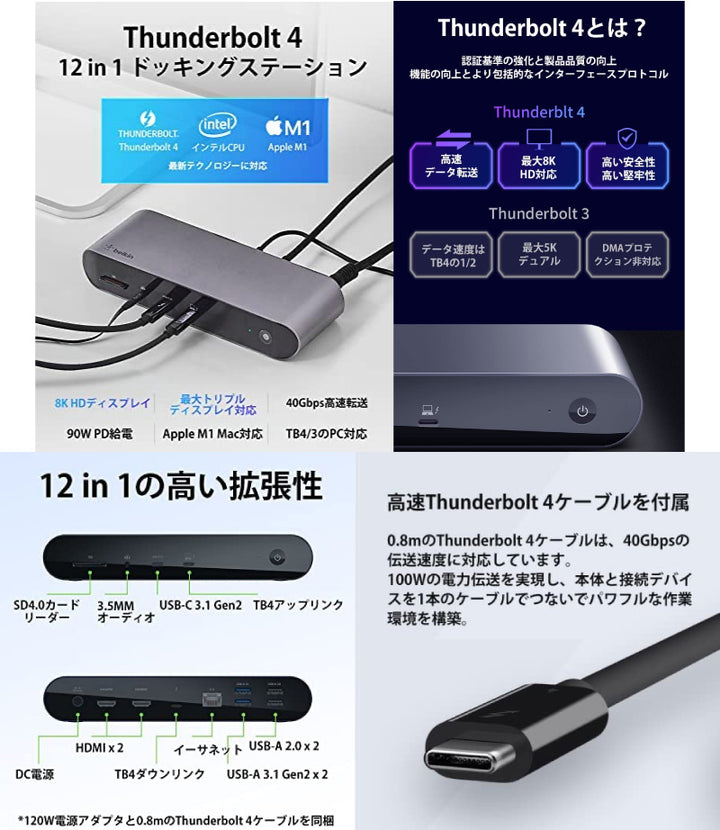 BELKIN CONNECT Pro Thunderbolt 4 12-in-1 ドッキングステーション 90W PD 3.0対応