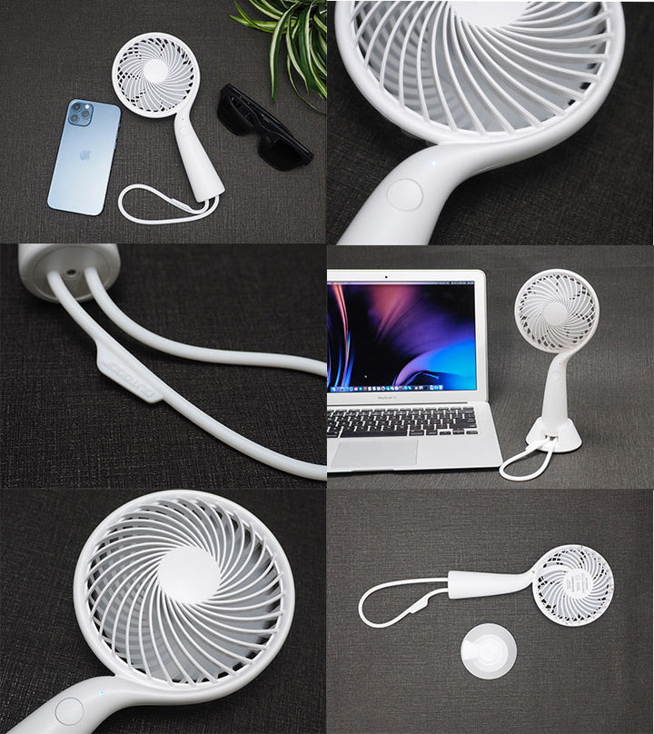 GreenHouse  ポータブル扇風機 ハンディファン ハンドストラップ  スタンド付属 ホワイト GH-FANHHG-WH