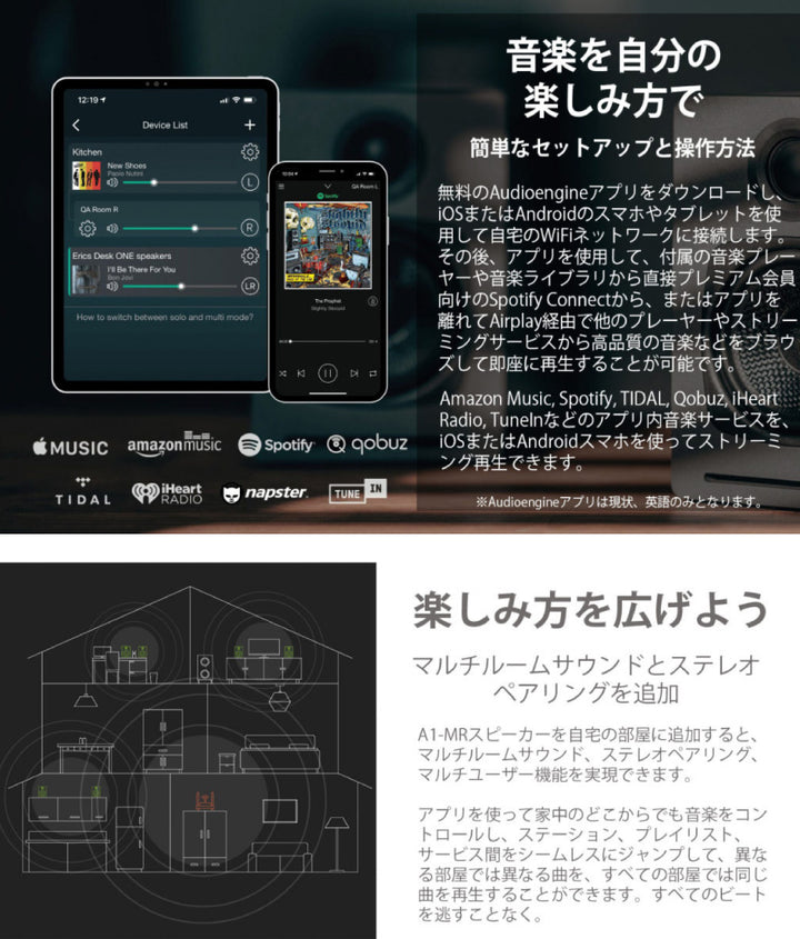 Audioengine A1-MR パワーアンプ内蔵 Wi-Fi対応 ワイヤレススピーカーシステム グレー