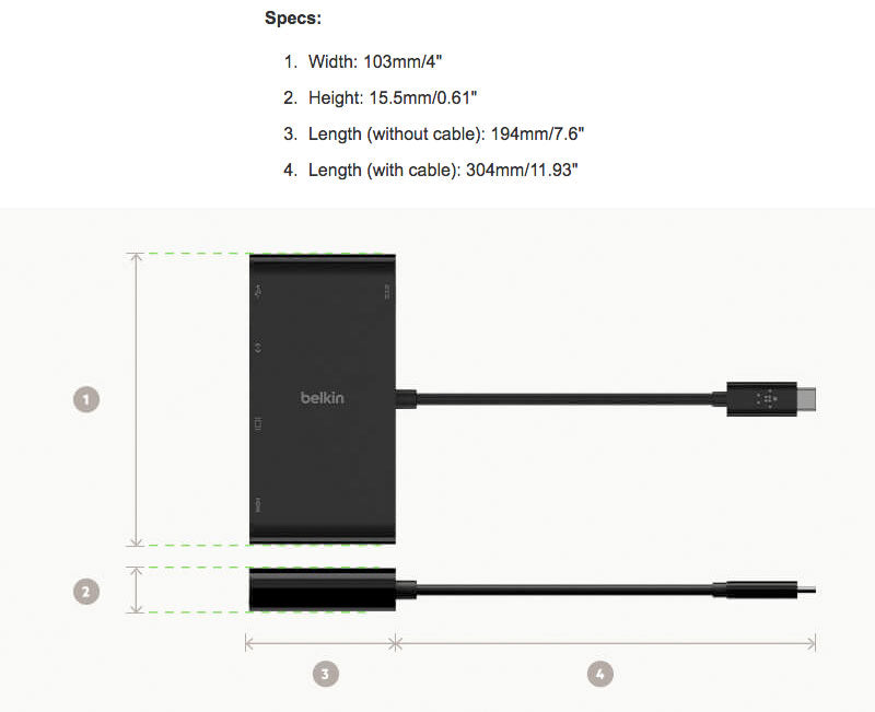 BELKIN USB-C マルチメディア変換アダプタ(LANポート、HDMI、VGA, USB-A)