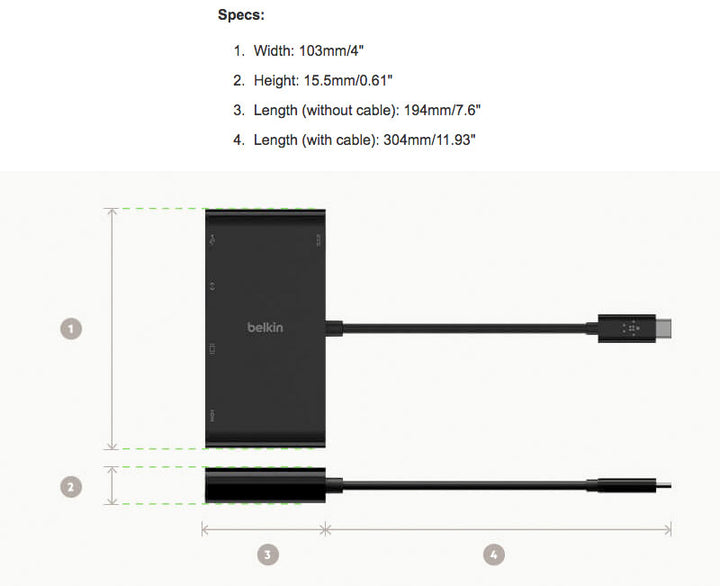 BELKIN USB-C マルチメディア変換アダプタ(LANポート、HDMI、VGA, USB-A)