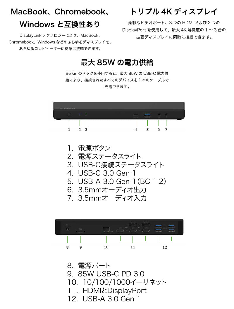 BELKIN CONNECT Universal USB-C Triple Display Dock 最大85W PD対応 USB Tyep-C トリプル ディスプレイ ドック