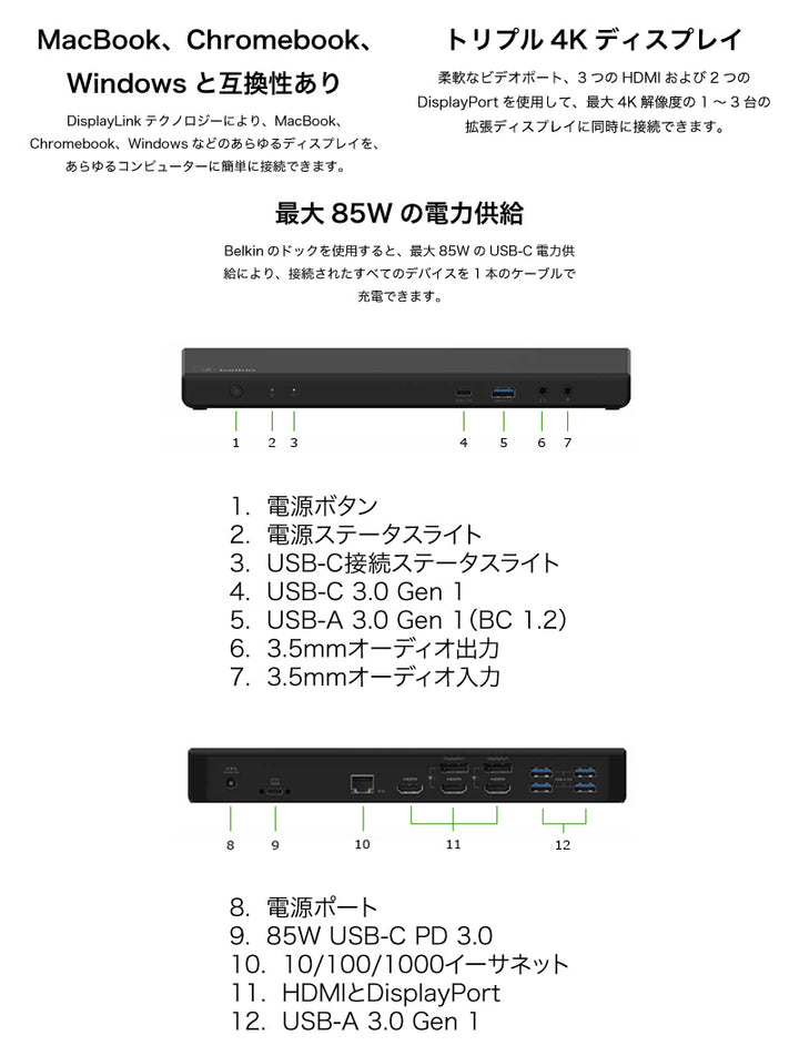 BELKIN CONNECT Universal USB-C Triple Display Dock 最大85W PD対応 USB Tyep-C トリプル ディスプレイ ドック