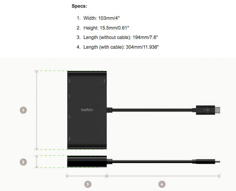 BELKIN USB-C マルチメディア + USB-C 100W PD対応 変換アダプタ(LANポート、HDMI、VGA, USB-A、USB-C)
