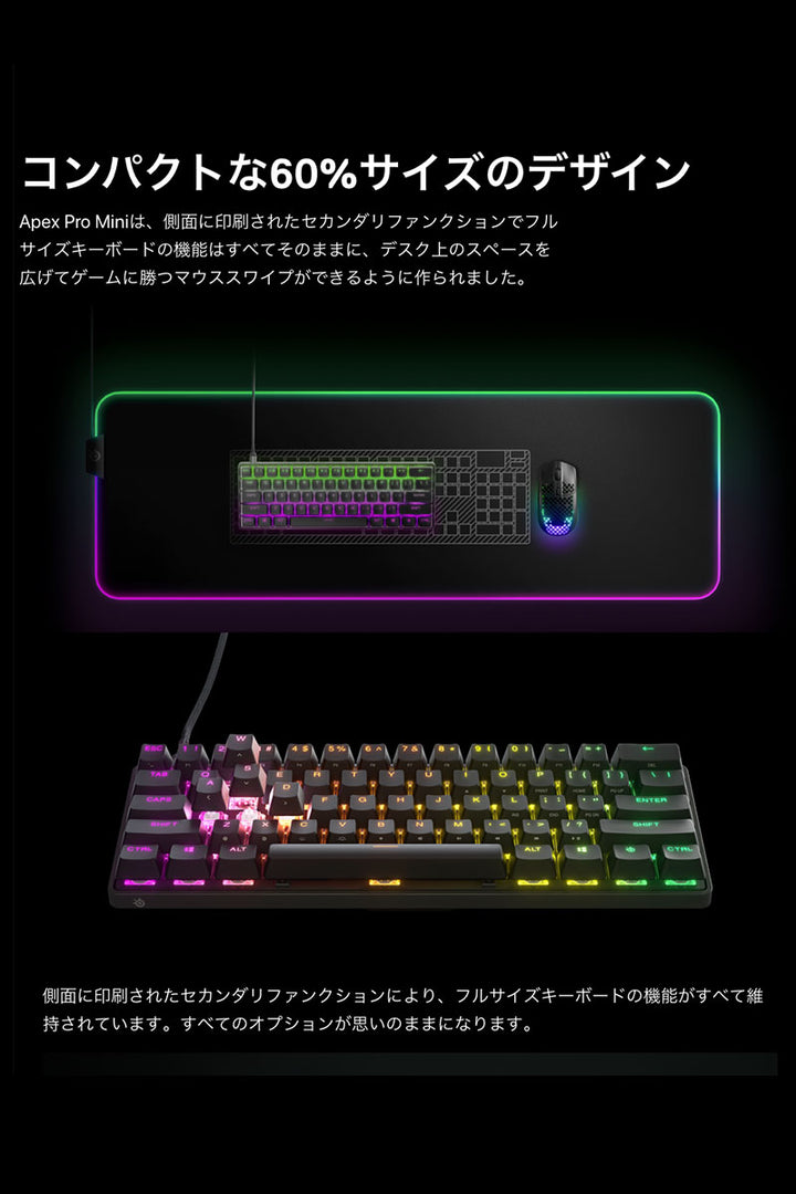 SteelSeries Apex Pro Mini 有線 テンキーレスメカニカルゲーミングキーボード OmniPointスイッチ