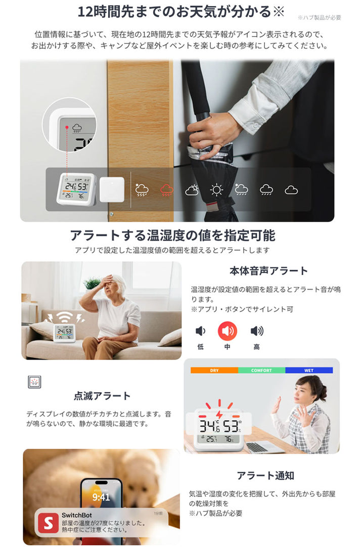SwitchBot 温湿度計 Pro デジタル 熱中症対策 スタンド 天気予報 時計 卓上 カレンダー スマートハウス IoT