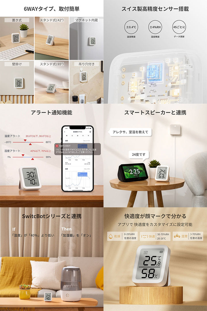 SwitchBot 温湿度計プラス デジタル  熱中症対策 スタンド マグネット スマートハウス IoT