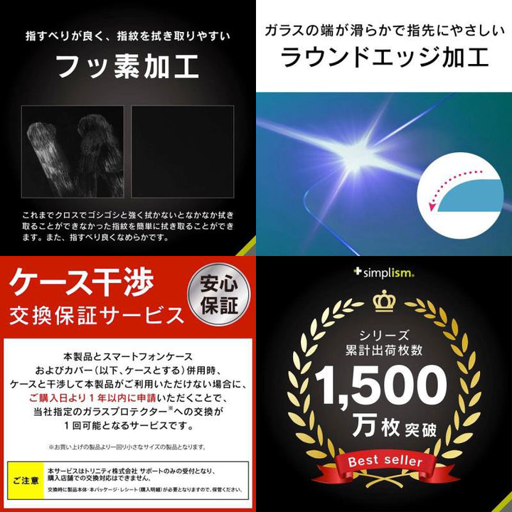 Simplism ケースとの相性抜群 iPhone 14 / 13 / 13 Pro 画面保護強化ガラス 0.5mm