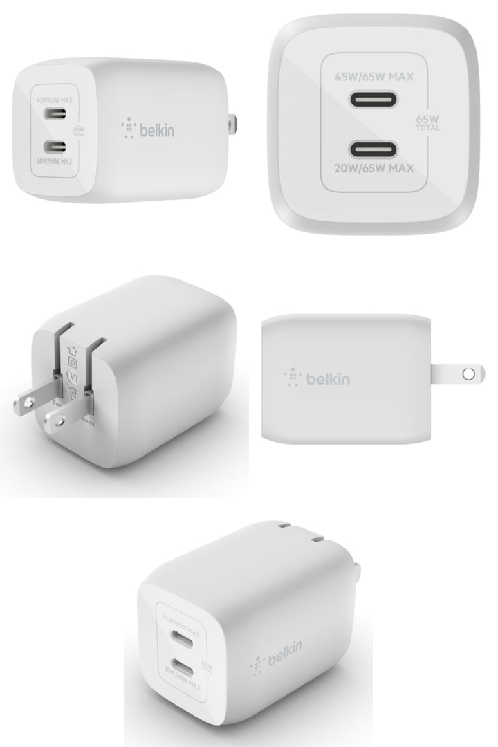 BELKIN BOOST↑ CHARGE PRO USB Type-C 2ポート 最大65W PPS / PD対応 小型GaN 急速充電器 折畳式プラグ ホワイト