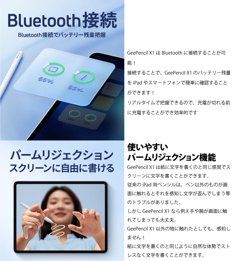 Gloture GeePencil X1 マグネット充電対応iPad専用 スタイラスペン マグネット急速充電対応 ホワイト