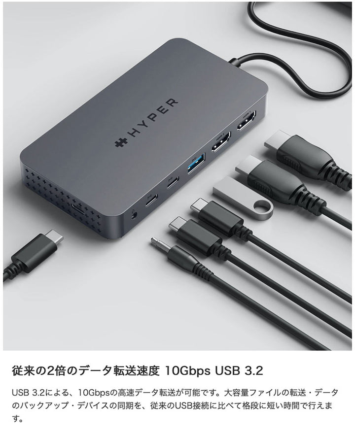 HYPER++ HyperDrive Next Dual 4K HDMI 7 Port USB-C ハブ PD対応 急速充電 USB3.2 10Gbps USB-A 高速データ転送 3.5mmオーディオジャック