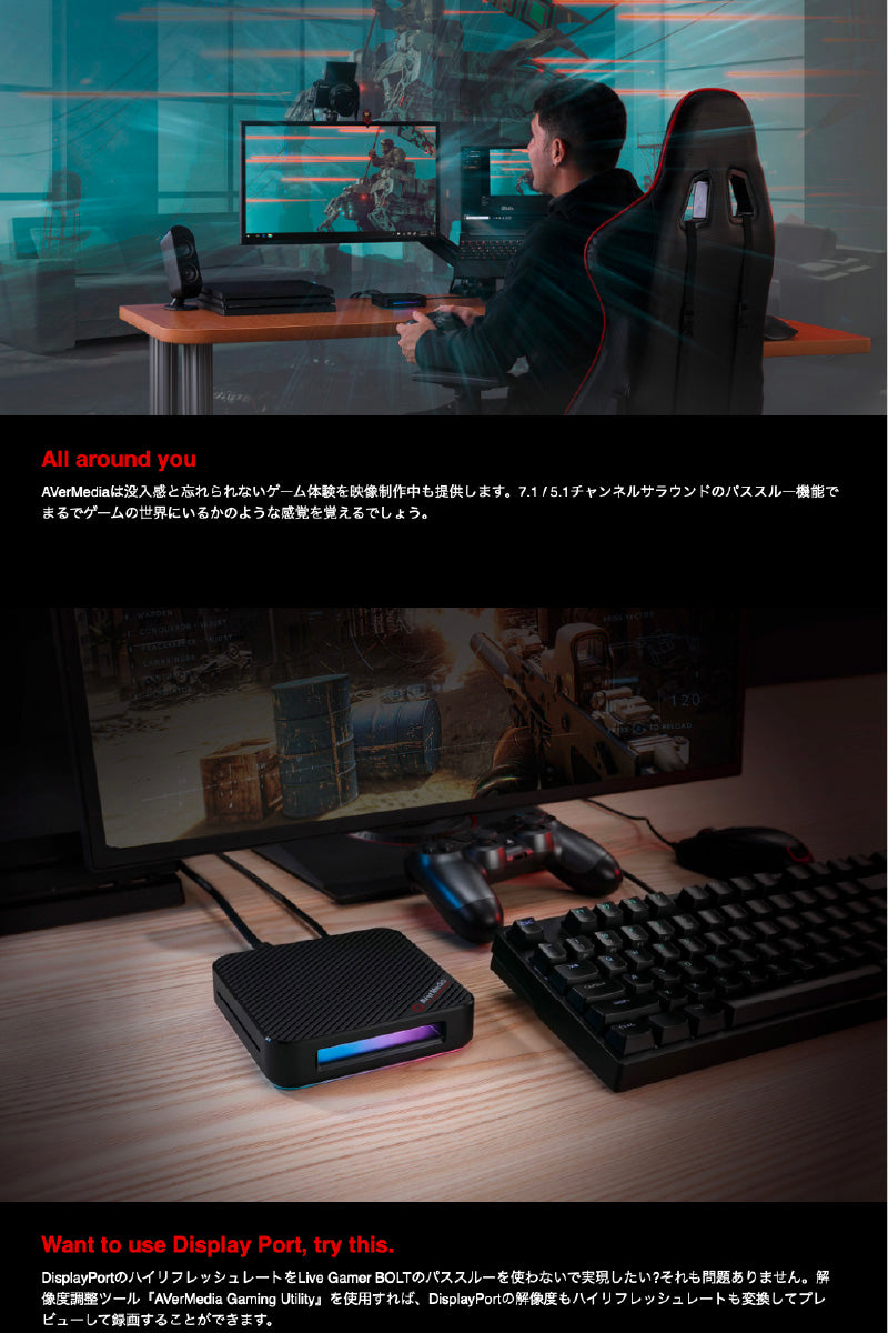 AVerMedia TECHNOLOGIES Live Gamer BOLT 4K/60fps HDR対応 Thunderbolt 3 外付け キャプチャーデバイス