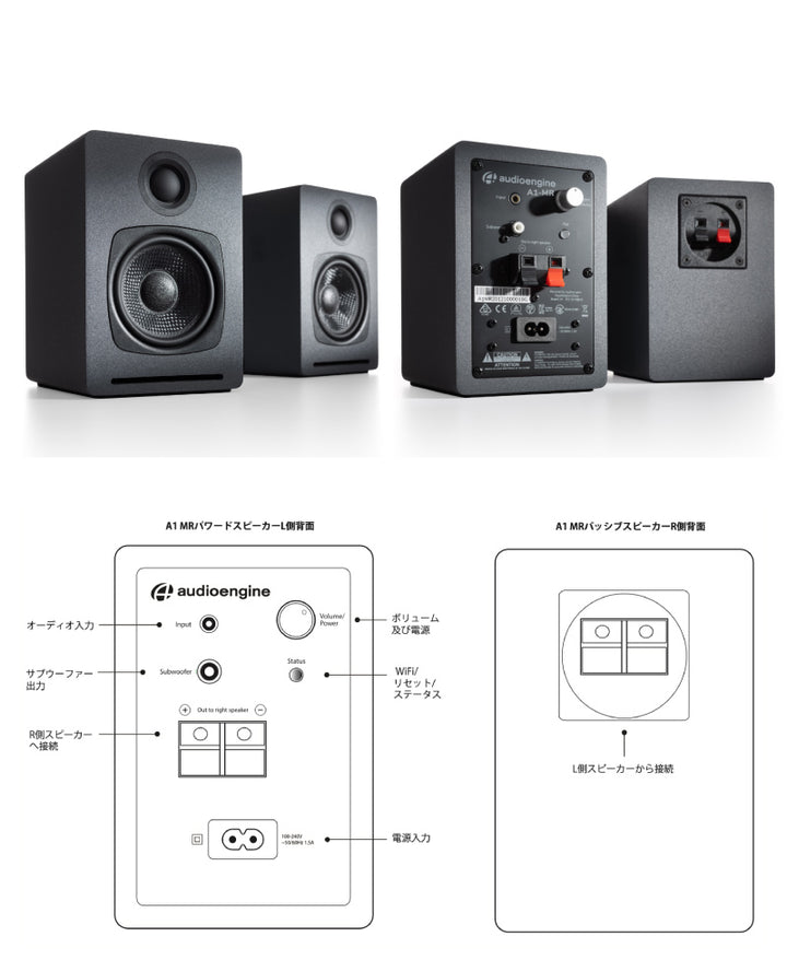 Audioengine A1-MR パワーアンプ内蔵 Wi-Fi対応 ワイヤレススピーカーシステム グレー
