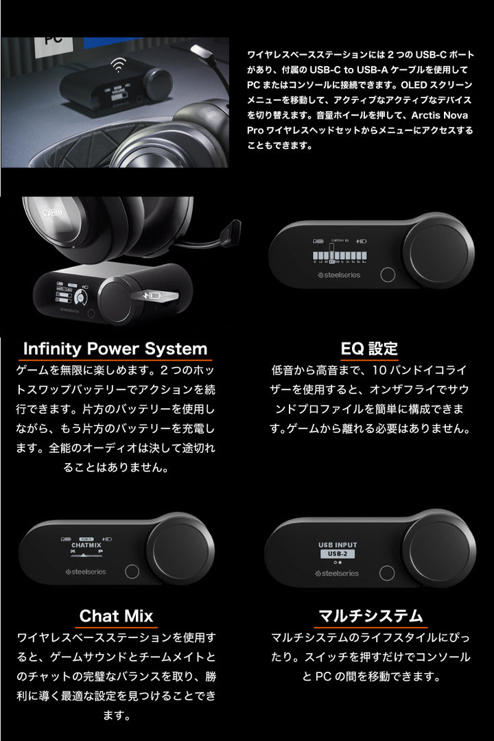SteelSeries Arctis Nova Pro Wireless ハイレゾ対応 有線 / 2.4GHz / Bluetooth 5.0 ワイヤレス ゲーミングヘッドホン