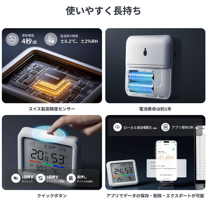 SwitchBot 温湿度計 Pro デジタル 熱中症対策 スタンド 天気予報 時計 卓上 カレンダー スマートハウス IoT