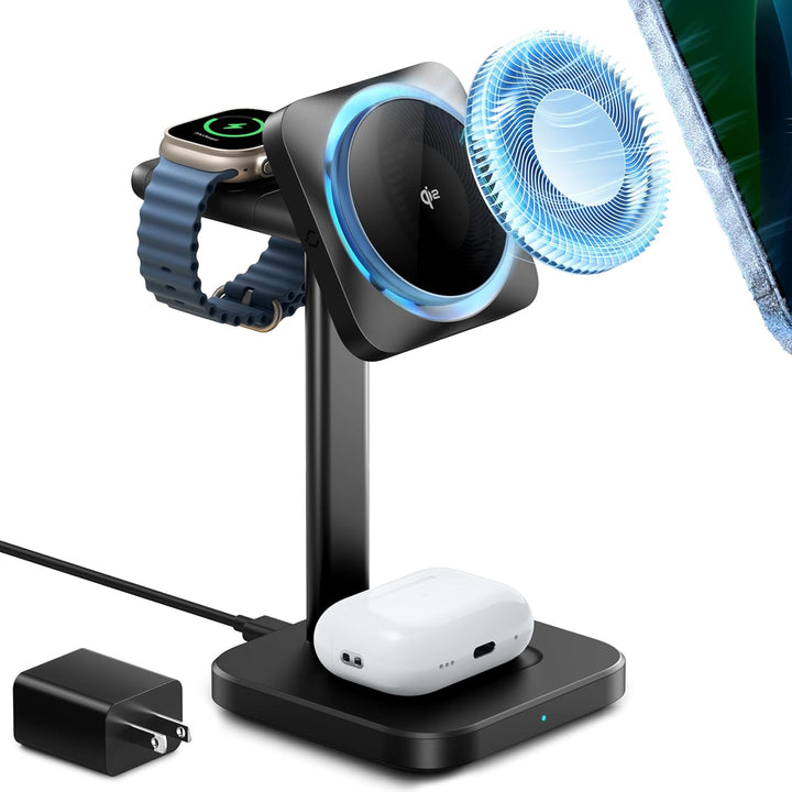 ESR Qi2 3-in-1 Watch Wireless Charging with CryoBoost 最大25W Black  MagSafe対応 ワイヤレス充電器 iPhone AirPods Apple Watch  対応