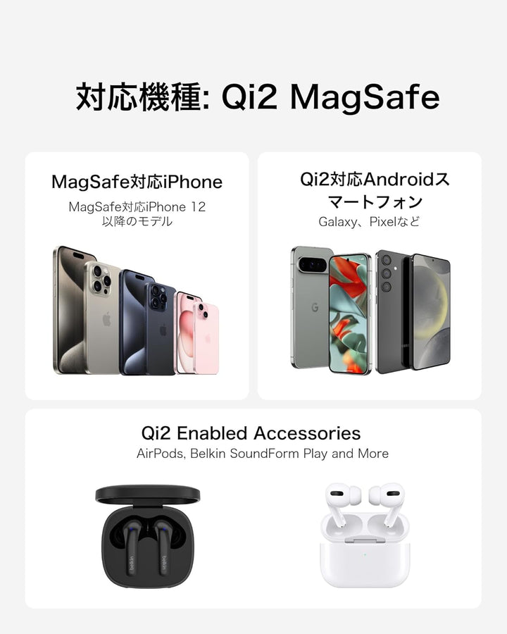 BELKIN BoostCharge Pro Qi2 15W ワイヤレス充電パッド WIA011fq