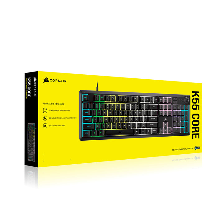 Corsair K55 CORE RGB 日本語配列(かな無し) 有線 フルサイズ 防滴 メンブレン ゲーミングキーボード ブラック