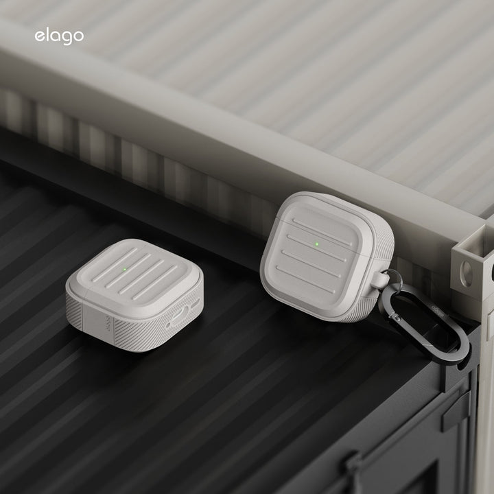 elago AirPods 4 ARMOR CASE カラビナ付き シリコンケース Stone