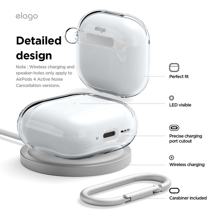 elago AirPods 4 CLEAR HANG CASE カラビナ付き クリアケース Transparent
