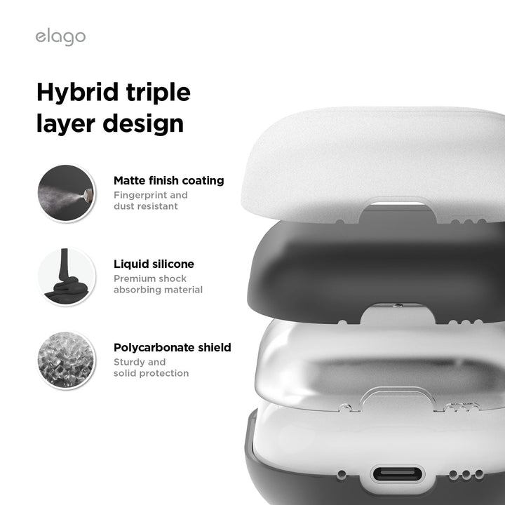 elago AirPods 4 LIQUID HYBRID HANG カラビナ付き シリコンケース