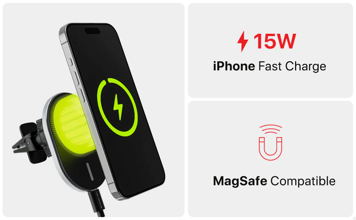 GHOSTEK NRG Mount カーマウント2 MagSafe対応 15W ワイヤレス充電器 車載用