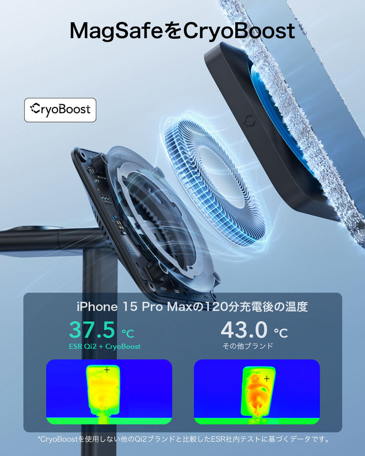 ESR Qi2 3-in-1 Watch Wireless Charging with CryoBoost 最大25W Black  MagSafe対応 ワイヤレス充電器 iPhone AirPods Apple Watch  対応