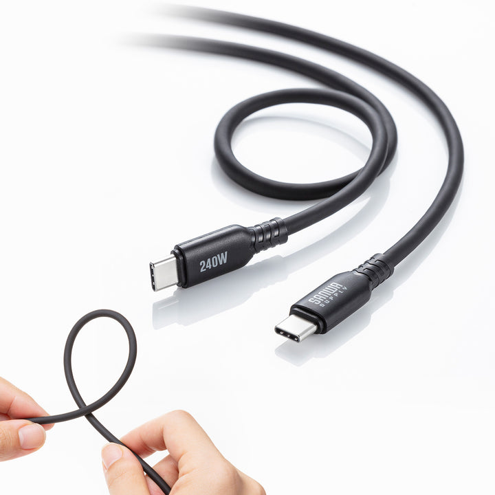 SANWA USB2.0 Type-C シリコンケーブル 充電ケーブル PD240W 通信ケーブル