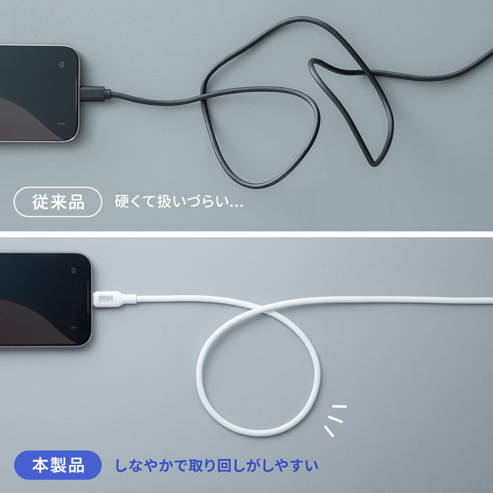 SANWA USB2.0 Type-C シリコンケーブル 充電ケーブル PD240W 通信ケーブル