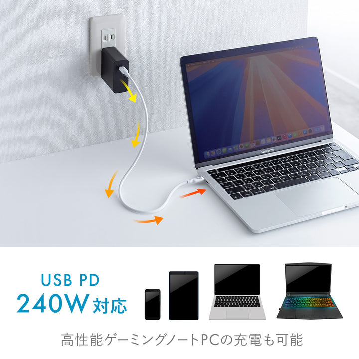 SANWA USB2.0 Type-C シリコンケーブル 充電ケーブル PD240W 通信ケーブル