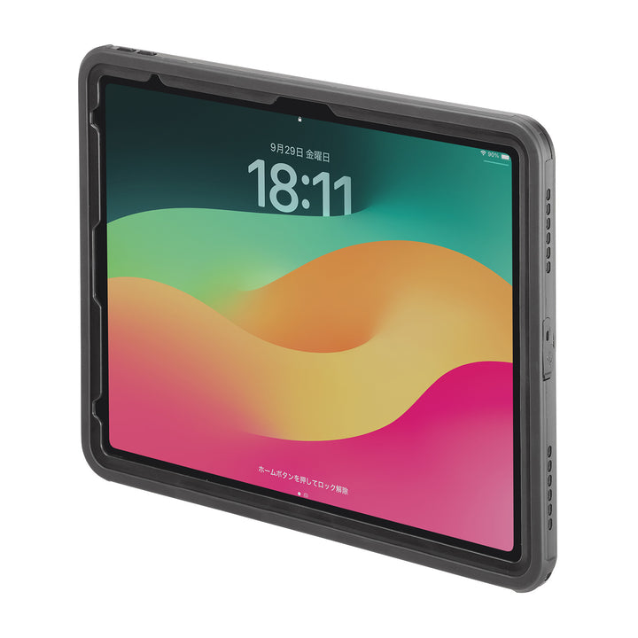 SANWA 13インチ iPad Air M2  耐衝撃防水ケース ストラップ付き