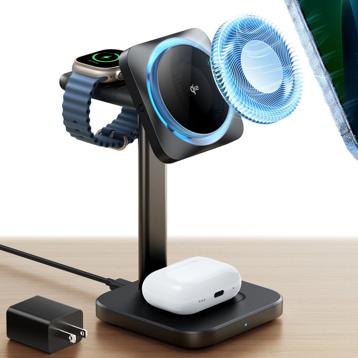ESR Qi2 3-in-1 Watch Wireless Charging with CryoBoost 最大25W Black  MagSafe対応 ワイヤレス充電器 iPhone AirPods Apple Watch  対応