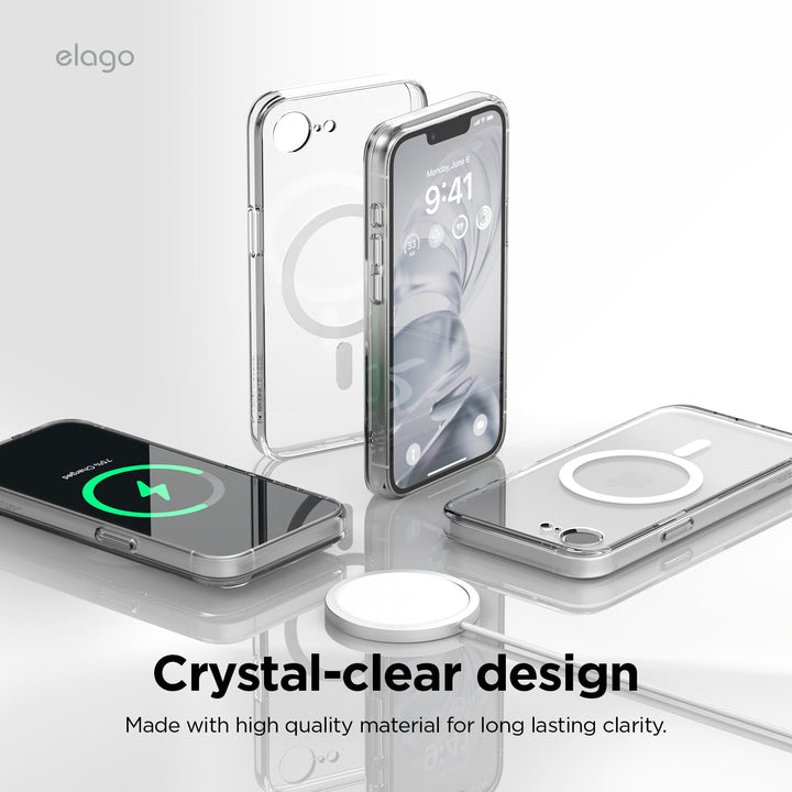elago iPhone 16e 2025年モデル MAGNETIC HYBRID CASE マグネット搭載 耐衝撃ケース Clear スマホケース アイフォン