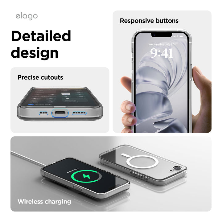 elago iPhone 16e 2025年モデル MAGNETIC HYBRID CASE マグネット搭載 耐衝撃ケース Clear スマホケース アイフォン