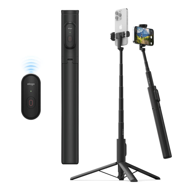 elago SELFIE STICK TRIPOD PRO for SMART PHONE 三脚内蔵セルフィースティック トライポッド Black スタンド 自撮り棒 リモコンシャッター機能付き ミニ三脚 セルカ棒 スマホ三脚 iPhone Android 対応