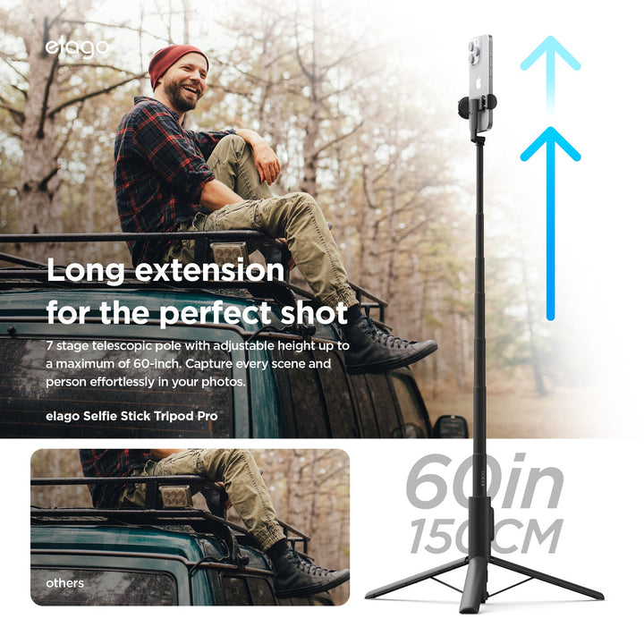 elago SELFIE STICK TRIPOD PRO for SMART PHONE 三脚内蔵セルフィースティック トライポッド Black スタンド 自撮り棒 リモコンシャッター機能付き ミニ三脚 セルカ棒 スマホ三脚 iPhone Android 対応