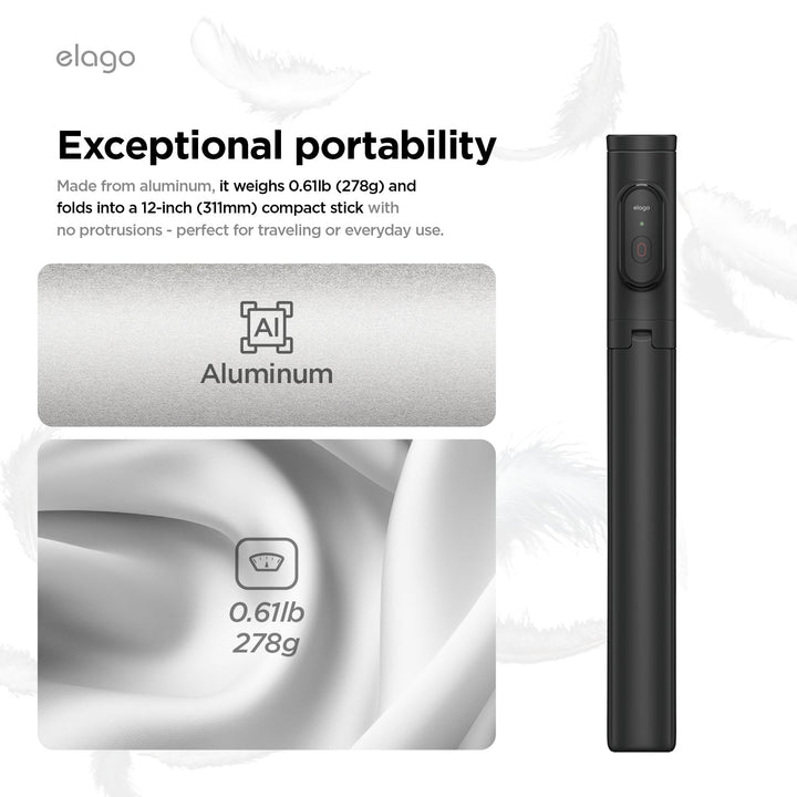 elago SELFIE STICK TRIPOD PRO for SMART PHONE 三脚内蔵セルフィースティック トライポッド Black スタンド 自撮り棒 リモコンシャッター機能付き ミニ三脚 セルカ棒 スマホ三脚 iPhone Android 対応