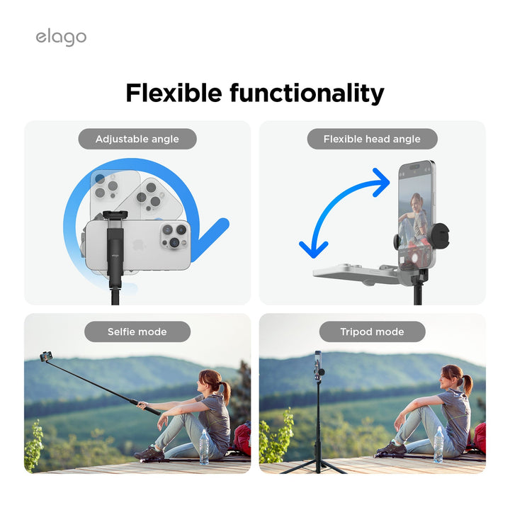 elago SELFIE STICK TRIPOD PRO for SMART PHONE 三脚内蔵セルフィースティック トライポッド Black スタンド 自撮り棒 リモコンシャッター機能付き ミニ三脚 セルカ棒 スマホ三脚 iPhone Android 対応