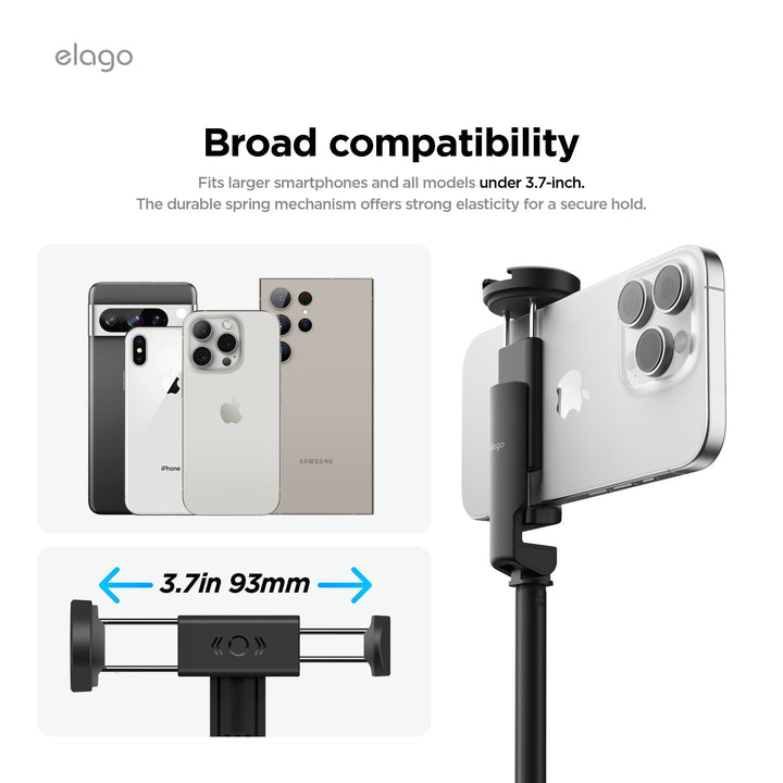 elago SELFIE STICK TRIPOD PRO for SMART PHONE 三脚内蔵セルフィースティック トライポッド Black スタンド 自撮り棒 リモコンシャッター機能付き ミニ三脚 セルカ棒 スマホ三脚 iPhone Android 対応