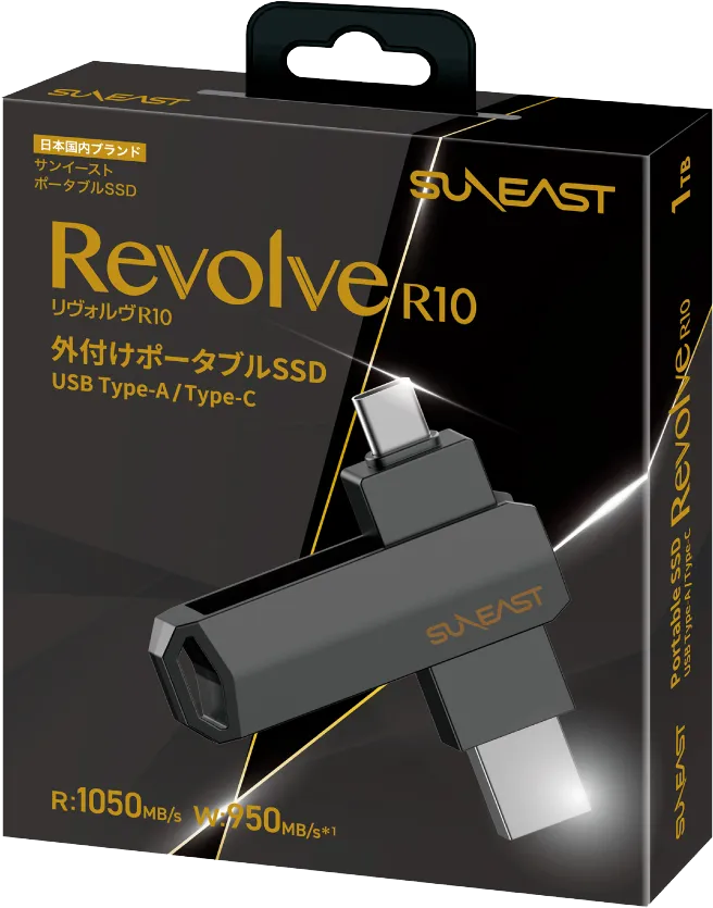 SUNEAST Revolve R10 外付けポータブル スティック型SSD ブラック PC Mac iPhone iPad Android PS5対応
