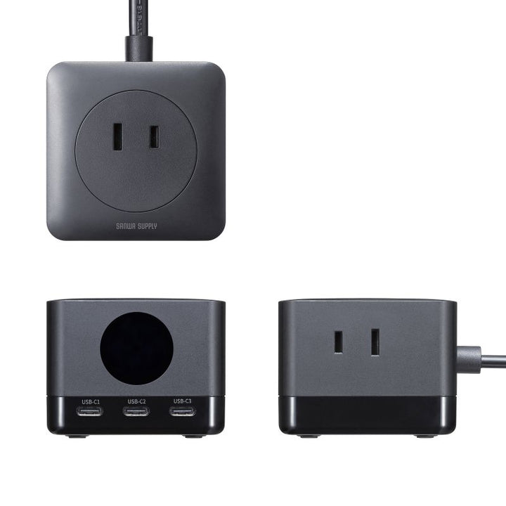 SANWA 電源タップ USB Type-C AC 3個口×2 PD対応 GaN PD67W 2m ブラック