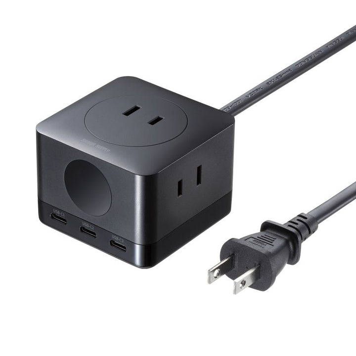 SANWA 電源タップ USB Type-C AC 3個口×2 PD対応 GaN PD67W 2m ブラック