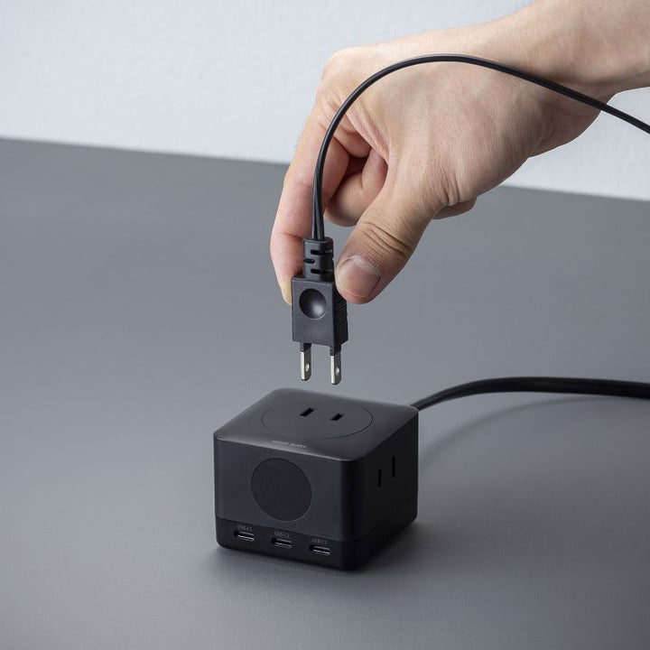 SANWA 電源タップ USB Type-C AC 3個口×2 PD対応 GaN PD67W 2m ブラック