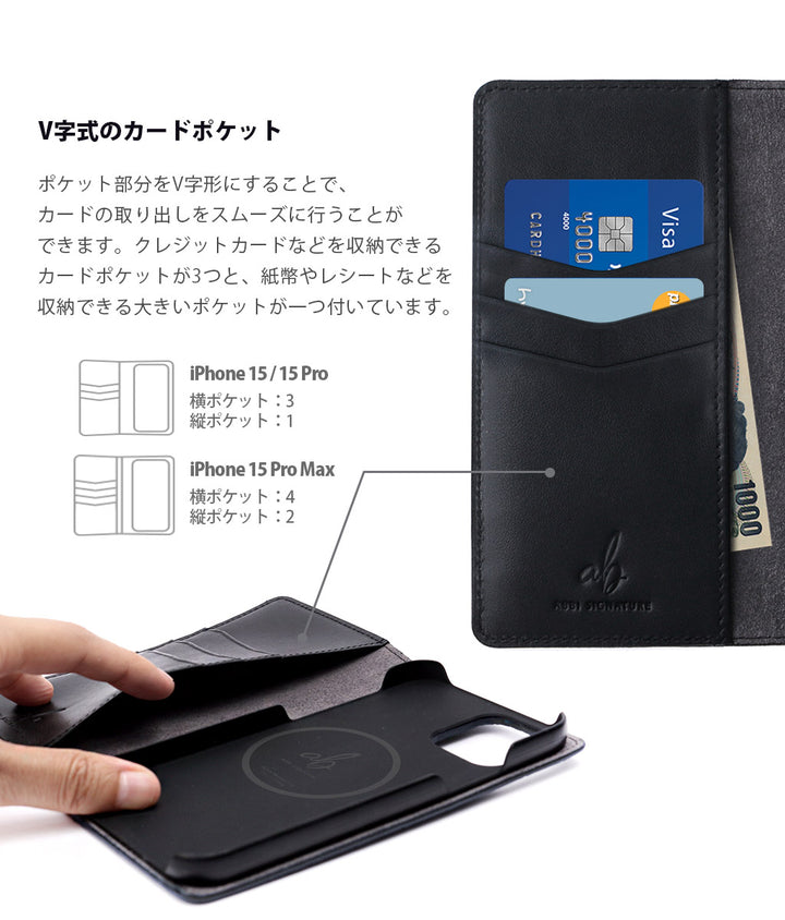 ABBI SIGNATURE iPhone 16e LIPARI イタリアンレザー MagSafe対応 ダイアリーケース スマホケース スマホカバー 手帳型 アイフォン ハンドメイド  日本製