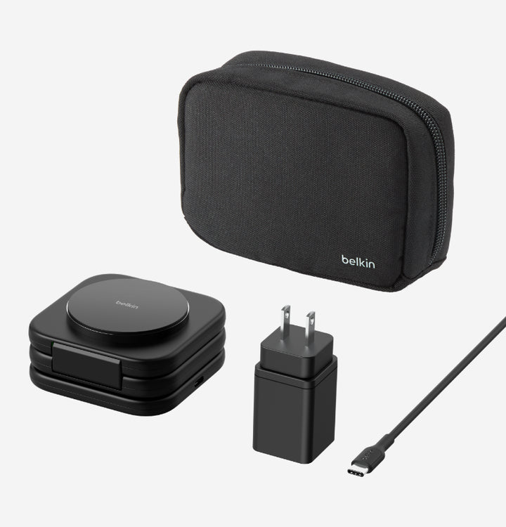 BELKIN BoostCharge Pro Qi2 3-in-1 折りたたみ式トラベル充電パッド 最大15W MagSafe対応 ワイヤレス充電器