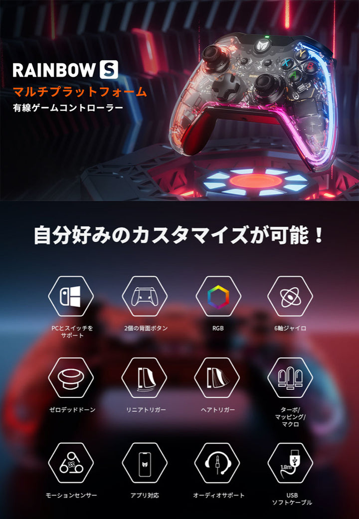 BIGBIG WON RAINBOW S / RAINBOW Lite有線ゲームコントローラー Nintendo Switch / Windows対応 スケルトンデザイン