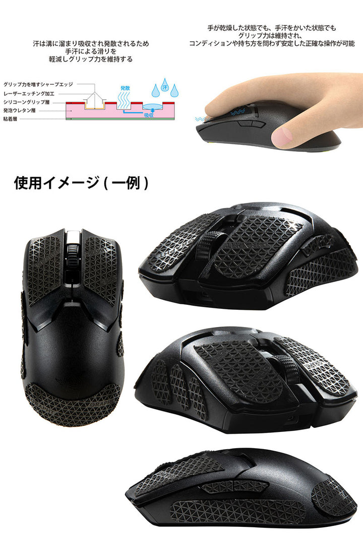 Team GRAPHT フリーカット2枚入り マウスグリップテープ 高耐久モデル △テクスチャ ブラック