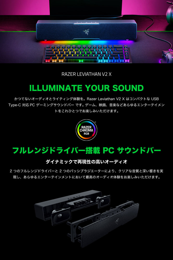 Razer Leviathan V2 X USB / Bluetooth 5.0 ワイヤレス 両対応 PD対応 ゲーミングサウンドバー